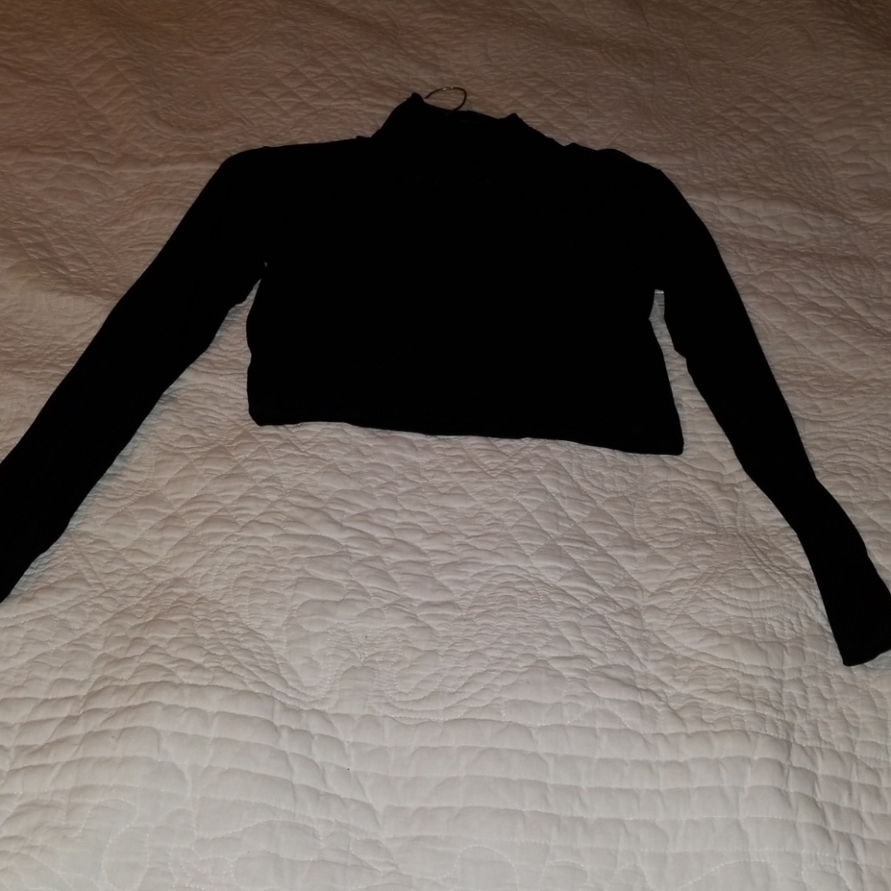 Black sheer mock neck top